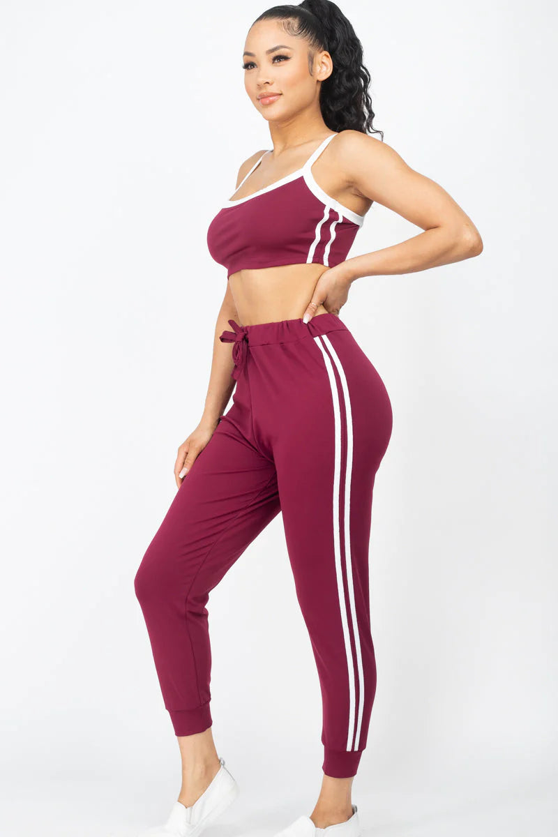 Side Striped Crop Top and Leggings Sets (CAPELLA)